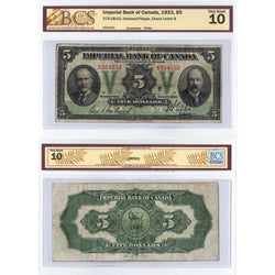 SOLD $5 1923 Imperial Bank of Canada Chartered Note #375-18-02 - BCS VG-10