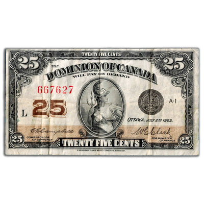25 Cents 1923 Dominion of Canada Note Shinplaster DC-24d - F/VF