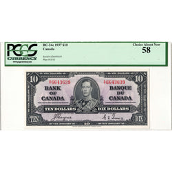 $10 1937 Bank of Canada Note Coyne-Towers A/T Prefix BC-24c - PCGS AU-58