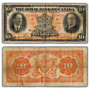 SOLD $10 1927 Royal Bank of Canada Chartered Note CH #630-14-08 - Writing/Tears/Pinholes