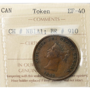 SOLD Canada New Brunswick 1843 Halfpenny Token CH #NB-1A1 - ICCS EF-40