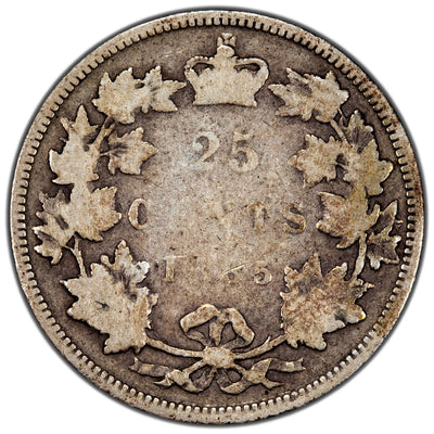 Canada 1885 Curved Top 5 25 Cents Quarter Silver Coin - Good