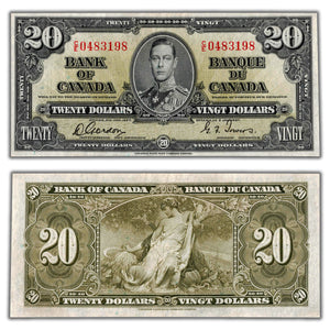 SOLD $20 1937 Bank of Canada Note Gordon-Towers C/E Prefix BC-25b - EF