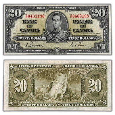 SOLD $20 1937 Bank of Canada Note Gordon-Towers C/E Prefix BC-25b - EF
