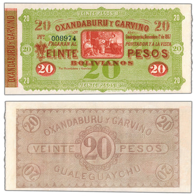 Argentina Oxandaburu Y Garvino 1867 20 Pesos Remainder Note P #S1778r
