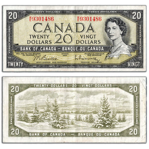 SOLD $20 1954 Bank of Canada Note Beattie-Rasminsky W/E Prefix BC-41b - Circulated