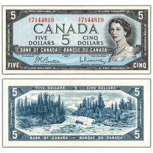 SOLD $5 1954 Bank of Canada Note Beattie-Rasminsky A/X Prefix BC-39b - EF