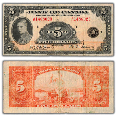 SOLD $5 1935 Bank of Canada Note English Text BC-5 - Fine