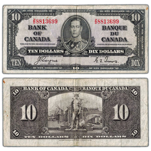 SOLD $10 1937 Bank of Canada Note Coyne-Towers Z/D Changeover Prefix BC-24c - F/VF