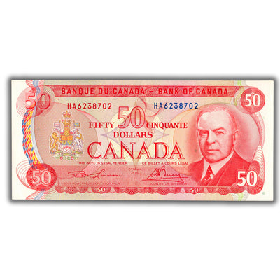 SOLD $50 1975 Bank of Canada Note Lawson-Bouey HA Prefix BC-51a - AU
