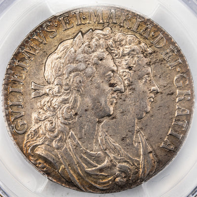 SOLD Great Britain 1689 First Shield Half Crown Silver Coin S-3434 - PCGS AU-53