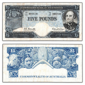 SOLD Australia ND (1960-65) 5 Five Pounds Note P #35a - Cleaned