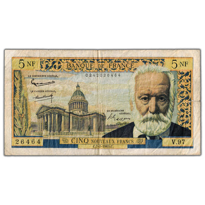 France 1963 5 New Francs Note P #141a - Pinholes
