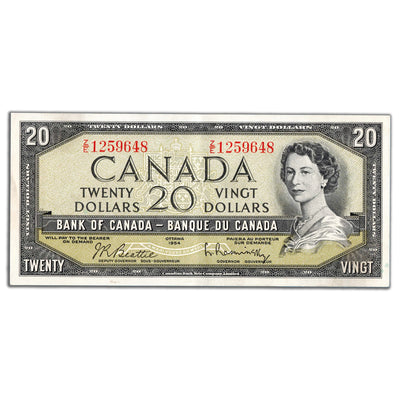 $20 1954 Bank of Canada Note Beattie-Rasminsky Z/E Prefix BC-41b