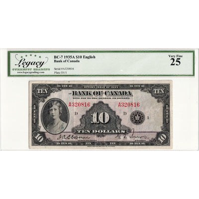 $10 1935 Bank of Canada Note English Text BC-7 - Legacy VF-25