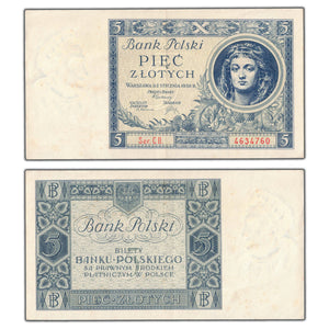 SOLD Poland 1930 5 Five Złotych Notę P #72 - EF/AU