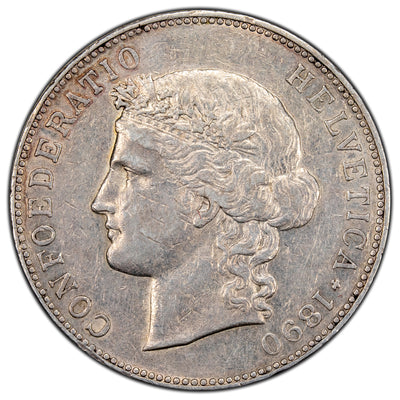 SOLD Switzerland 1890-B 5 Francs Silver Coin - Cleaned