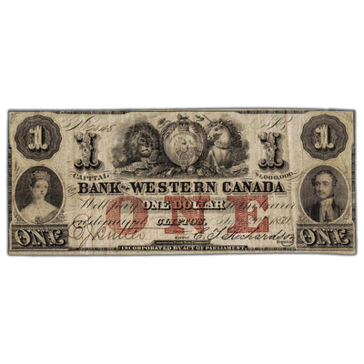 $1 1859 Bank of Western Canada Chartered Note #795-10-04 - Small Pinholes