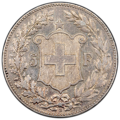 SOLD Switzerland 1890-B 5 Francs Silver Coin - Cleaned