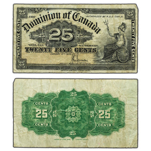 SOLD 25 Cents 1900 Dominion of Canada Shinplaster Note DC-15c - VG+