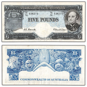 SOLD Australia ND (1960-65) 5 Five Pounds Note P #35a - Abt. EF (minor pinholes)