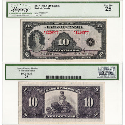 $10 1935 Bank of Canada Note English Text BC-7 - Legacy VF-25