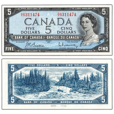 $5 1954 Bank of Canada Note Beattie-Rasminsky G/X Prefix BC-39b - UNC (corner tip dmg)