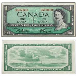SOLD $1 1954 Bank of Canada Note Beattie-Coyne H/M Prefix BC-37a-i - AU