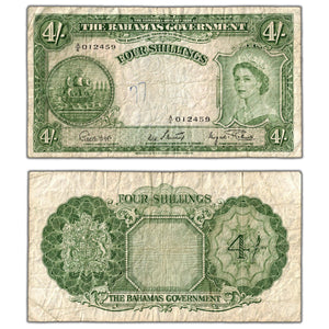 SOLD Bahamas 1936 (1953) 4 Four Shillings Note P #13d - Writing