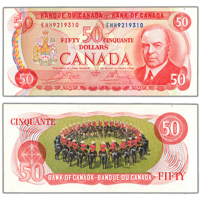 SOLD $50 1975 Bank of Canada Note Crow-Bouey EHH Prefix BC-51b - AU/UNC