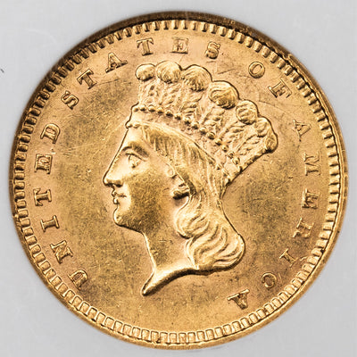 SOLD United States 1860 G$1 Gold Indian Princess Dollar Coin - NGC AU-58