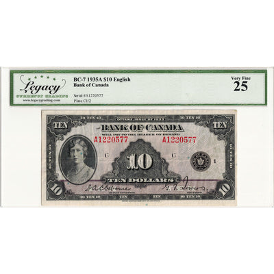 $10 1935 Bank of Canada Note English Text BC-7 - Legacy VF-25