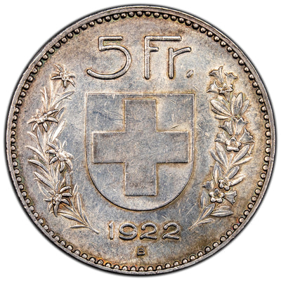 SOLD Switzerland 1922-B 5 Francs Silver Coin
