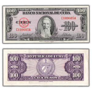 SOLD Cuba 1958 100 Pesos Note P #82c - AU