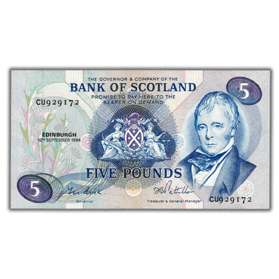 Bank of Scotland 1984 5 Pounds Note P #112f - UNC