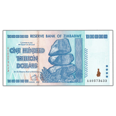 SOLD Zimbabwe 2008 100 Trillion Dollars Note P #91 - Uncirculated