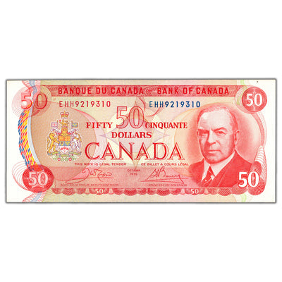 SOLD $50 1975 Bank of Canada Note Crow-Bouey EHH Prefix BC-51b - AU/UNC