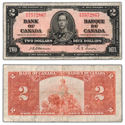 $2 1937 Bank of Canada Note Osborne Signature B/B Prefix BC-22a - Fine