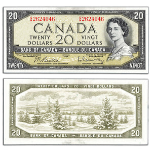 SOLD $20 1954 Bank of Canada Note Beattie-Rasminsky G/W Prefix BC-41b - AU
