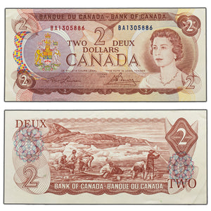SOLD $2 1974 Bank of Canada Note Lawson-Bouey BA Prefix BC-47a - EF/AU