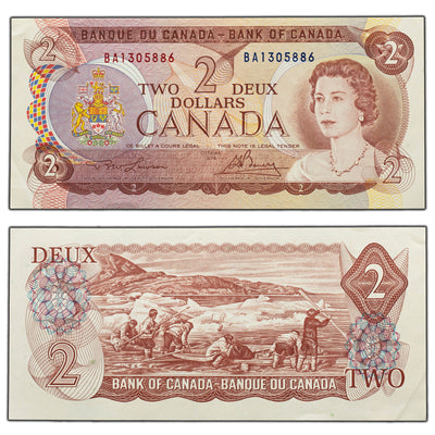 SOLD $2 1974 Bank of Canada Note Lawson-Bouey BA Prefix BC-47a - EF/AU