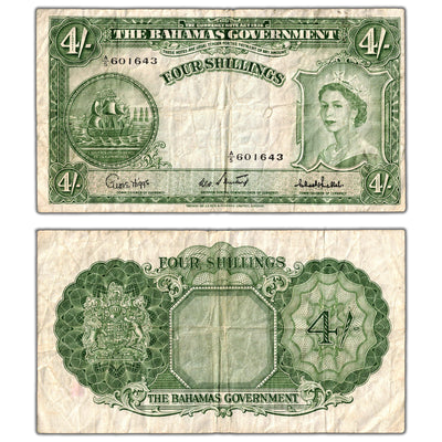 Bahamas 1936 (1953) 4 Four Shillings Note P #13c - Circulated (tear)