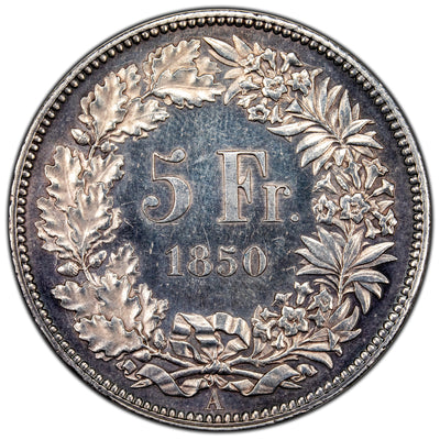 SOLD Switzerland 1850-A 5 Francs Silver Coin - Cleaned