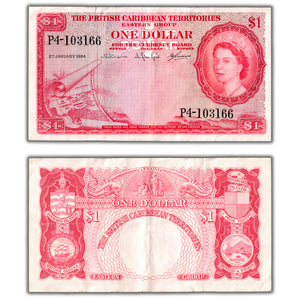 SOLD British Caribbean Territories 1964 $1 One Dollar Note P #7c - Crisp VF/EF