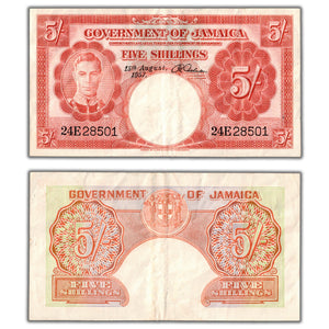 Jamaica 1957 5 Five Shillings Note P #37b - VF+