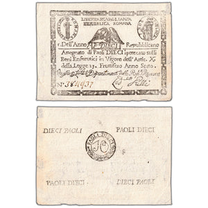 Italy Repubblica Romana Year 7 (1798) 10 Paoli Note P #S540a - EF+