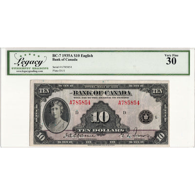 $10 1935 Bank of Canada Note English Text BC-7 - Legacy VF-30
