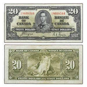 SOLD $20 1937 Bank of Canada Note Coyne-Towers K/E Prefix BC-25c - VF