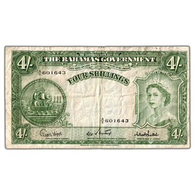 Bahamas 1936 (1953) 4 Four Shillings Note P #13c - Circulated (tear)