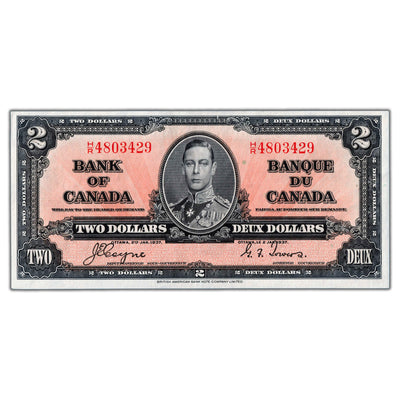 $2 1937 Bank of Canada Note Coyne-Towers H/R Prefix BC-22c - AU (edge tear)